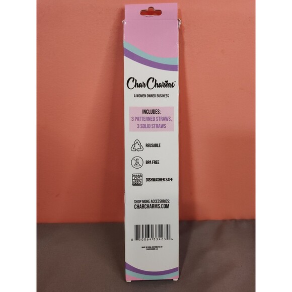 CharCharms Tumbler Straws 6 Pack Unicorn Pink - Picture 2 of 2